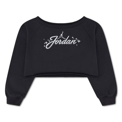 Jordan Brand Girls Youth Rebel Rose Cropped Fleece Long Sleeve Top - Black