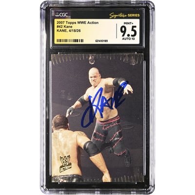 Kane WWE Autographed 2007 Topps Action #42 CGC Fanatics Witnessed Authenticated 9.5/10 Card