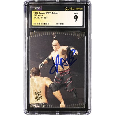 Kane WWE Autographed 2007 Topps Action #42 CGC Fanatics Witnessed Authenticated MINT 9 Card