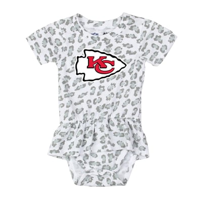  Kansas City Chiefs Wes & Willy Girls Infant Leopard Print Ruffled Romper - White