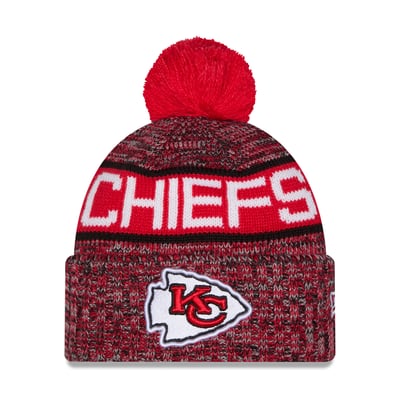 Kansas City Chiefs New Era Girls Youth Tri-Color Cuffed Knit Hat with Pom - Red