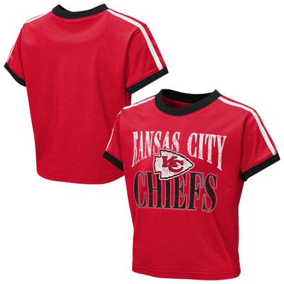  Kansas City Chiefs WEAR by Erin Andrews Girls Youth  Cropped Hail Mary Ringer Baby T-Shirt - Red