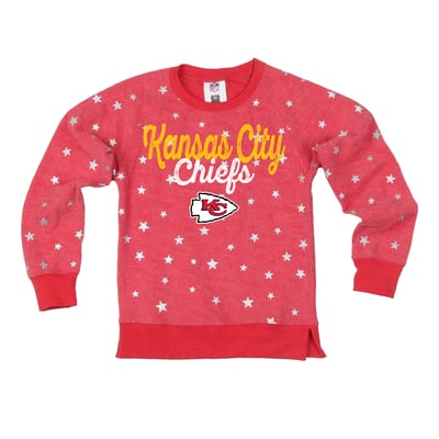  Kansas City Chiefs Wes & Willy Girls Youth Shimmer Star Sweatshirt - Red