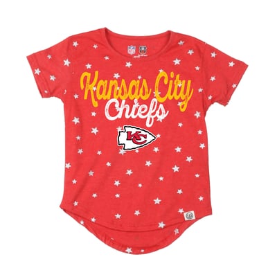  Kansas City Chiefs Wes & Willy Girls Youth Shimmer Star T-Shirt - Red