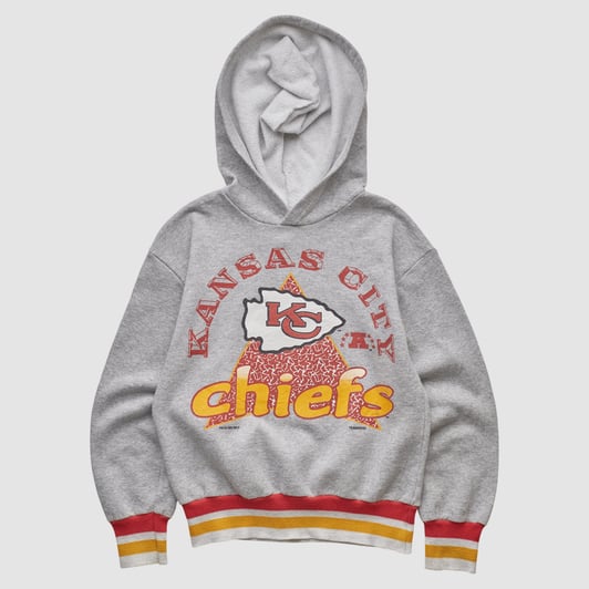 Kansas City Chiefs Teamwork 90s Hooded Pullover Sweatshirt - Heather Gray - XXS by Fanatics Real Vintage