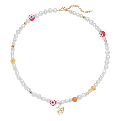 Kansas City Chiefs LUV AJ Pearl Bead Logo Necklace