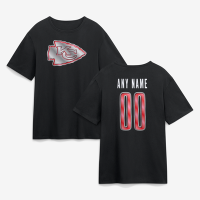Kansas City Chiefs Big & Tall Metallic Mascot Personalized Name & Number T-Shirt - Black