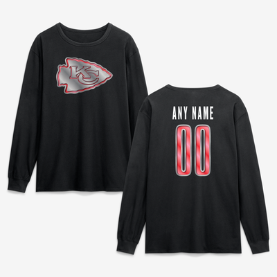 Kansas City Chiefs  Forged Mascot Personalized Name & Number Long Sleeve T-Shirt - Black