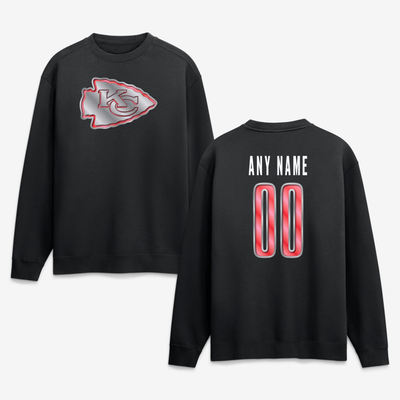 Kansas City Chiefs  Metallic Mascot Personalized Name & Number Sweatshirt - Black