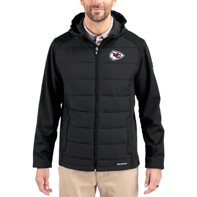 Kansas City Chiefs Cutter & Buck  Evoke PrimaLoft Hybrid Eco Softshell Recycled Full-Zip Hooded Jacket - Black