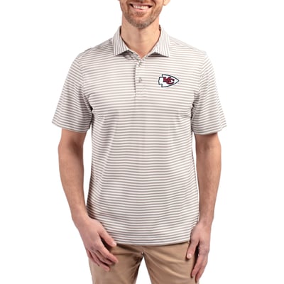 Kansas City Chiefs Cutter & Buck Virtue Eco Pique Stripe Recycled Polo - Gray