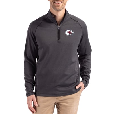 Kansas City Chiefs Cutter & Buck Peshastin Eco Fleece Tri-Blend Raglan Recycled Quarter-Zip Jacket -  Heather Black