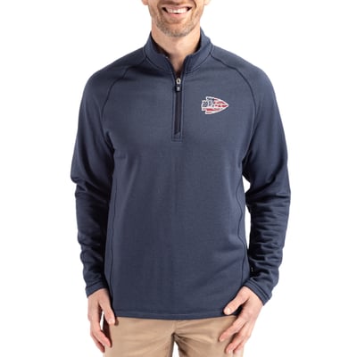 Kansas City Chiefs Cutter & Buck Peshastin Eco Fleece Tri-Blend Raglan Recycled Quarter-Zip Jacket -  Heather Navy