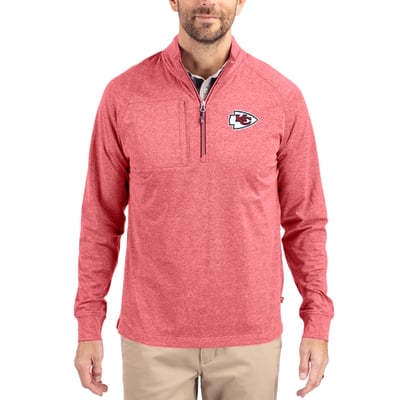 Kansas City Chiefs Cutter & Buck  Adapt Eco Knit Quarter-Zip Pullover Top - Heather Red