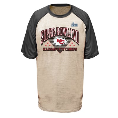 Kansas City Chiefs Fanatics Super Bowl LVII Triangle Strategy Raglan Big & Tall T-Shirt - Oatmeal/Heather Charcoal