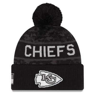 Kansas City Chiefs New Era 2026 Salute To Service Cuffed Knit Hat with Pom - Black