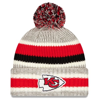 Kansas City Chiefs New Era Stripe Cuff Knit Hat with Pom - Red/Gray