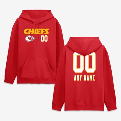 Kansas City Chiefs  Touchdown Wordmark Personalized Name & Number Hoodie - Red