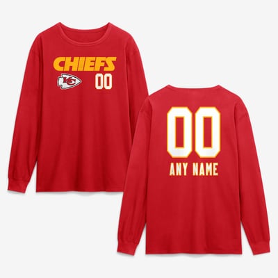 Kansas City Chiefs  Touchdown Wordmark Personalized Name & Number Long Sleeve T-Shirt - Red