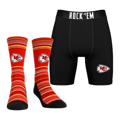  Kansas City Chiefs Rock Em Primary Crew Socks & Boxer Briefs Combo Pack