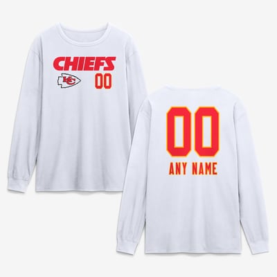 Kansas City Chiefs  Touchdown Wordmark Personalized Name & Number Long Sleeve T-Shirt - White