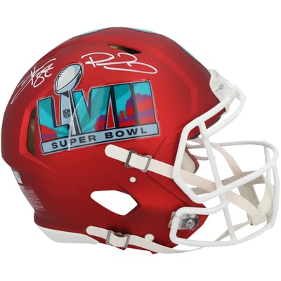 Patrick Mahomes & Travis Kelce Kansas City Chiefs Autographed Fanatics Authentic Super Bowl LVII Champions Riddell Speed Authentic Helmet