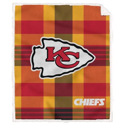 Kansas City Chiefs Pegasus Bold Plaid Steel 50" x 60" Ultra Cozy Sherpa Blanket