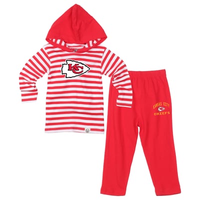  Kansas City Chiefs Wes & Willy Toddler Stripe Hooded Long Sleeve and Pant Set - Red