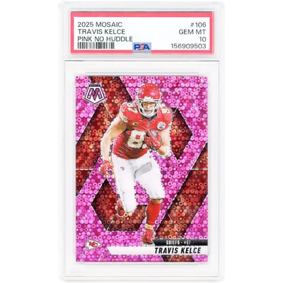 Travis Kelce Kansas City Chiefs 2025 Panini Mosaic Pink No Huddle #106 #8/20 PSA Authenticated 10 Card 