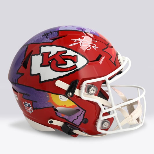 Travis Kelce Kansas City Chiefs Autographed Fanatics Authentic Riddell Speed Flex Authentic Helmet - Art by JPO - Limited Edition #1/1 - WN55916283