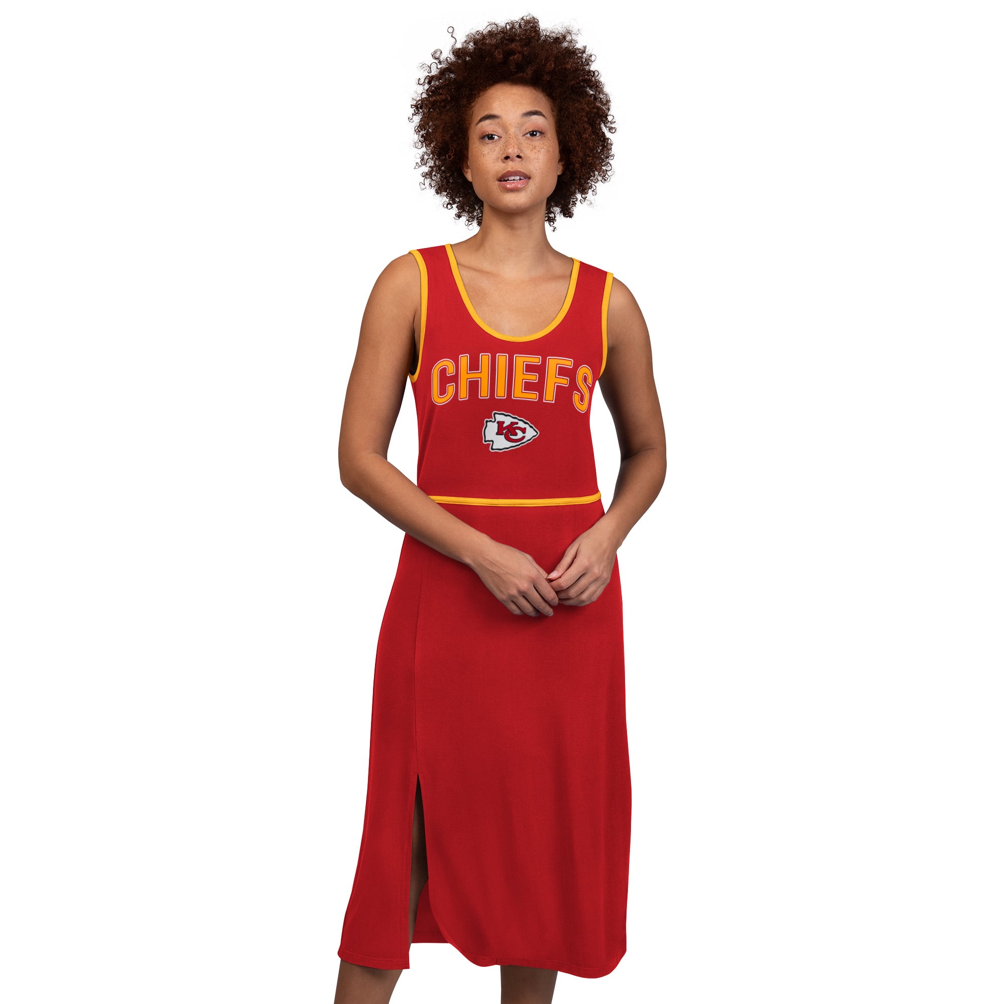 kansas city chiefs jersey dress Women's G-III 4Her by Carl Banks Red Center Field Maxi Rayane Bacha Eveningwear