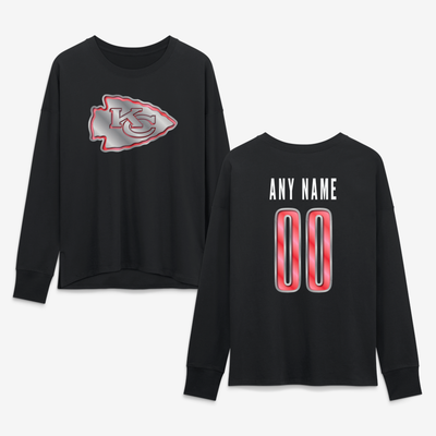 Kansas City Chiefs Women's Forged Mascot Personalized Name & Number Long Sleeve T-Shirt - Black
