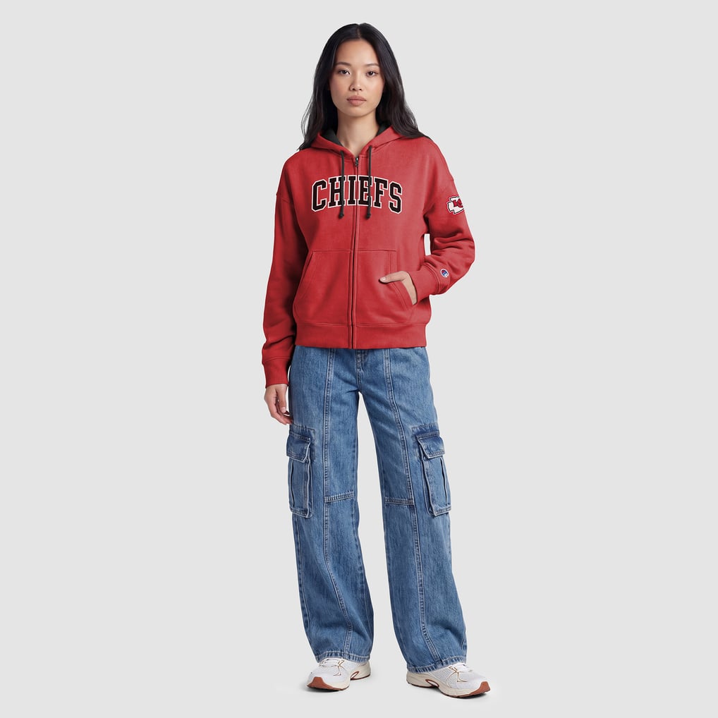 Women's Kansas City Chiefs Champion Red Contrast Liner Full-Zip Hoodie