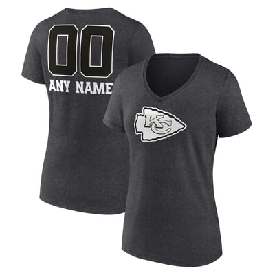 Kansas City Chiefs Women's Personalized Name & Number Monochrome V-Neck T-Shirt - Charcoal