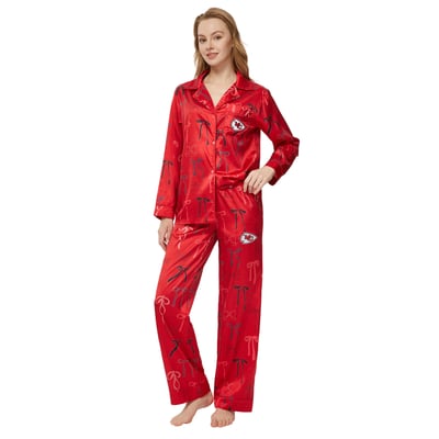  Kansas City Chiefs Concepts Sport Women's Poppy Satin Long Sleeve Top and Pants Sleep Set - Red
