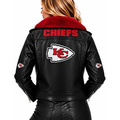 Kansas City Chiefs FABGATING by Cuce Women's Vegan Leather Faux Fur Moto Full-Snap Jacket - Black/Red