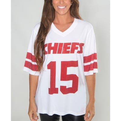 Patrick Mahomes Kansas City Chiefs FABGATING by Cuce Women's Crystal V-Neck Tunic - White