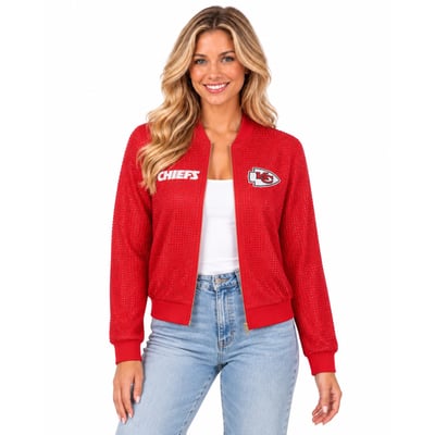 Kansas City Chiefs FABGATING by Cuce Women's Crystal Full-Zip Bomber Jacket - Red