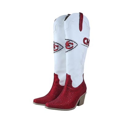  Kansas City Chiefs FABGATING by Cuce Women's Crystal Cowboy Boots - White