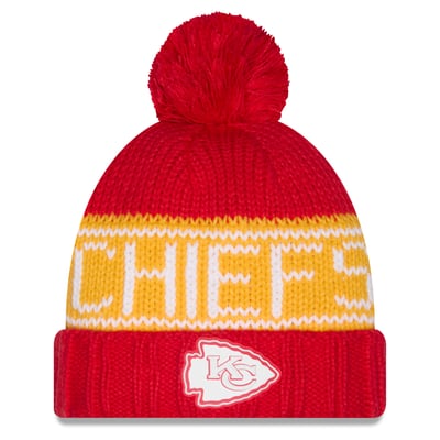 Kansas City Chiefs New Era Women's 2026 Sideline Cold Weather  Cuffed Knit Hat with Pom - Red