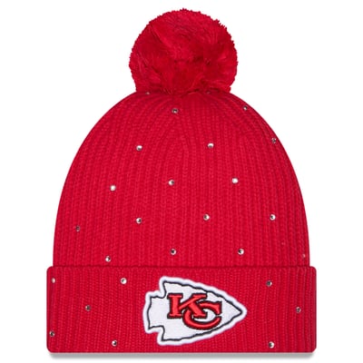 Kansas City Chiefs New Era Women's Rhinestone Cuffed Knit Hat with Pom - Red