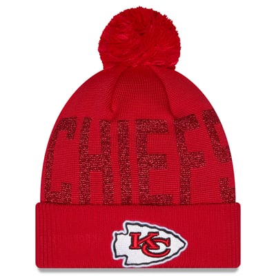 Kansas City Chiefs New Era Women's Shimmer Cuffed Knit Hat with Pom - Red