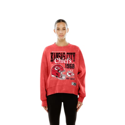  Kansas City Chiefs New Era Women's Throwback Mineral Wash Boxy Fleece Crewneck Sweatshirt - Red