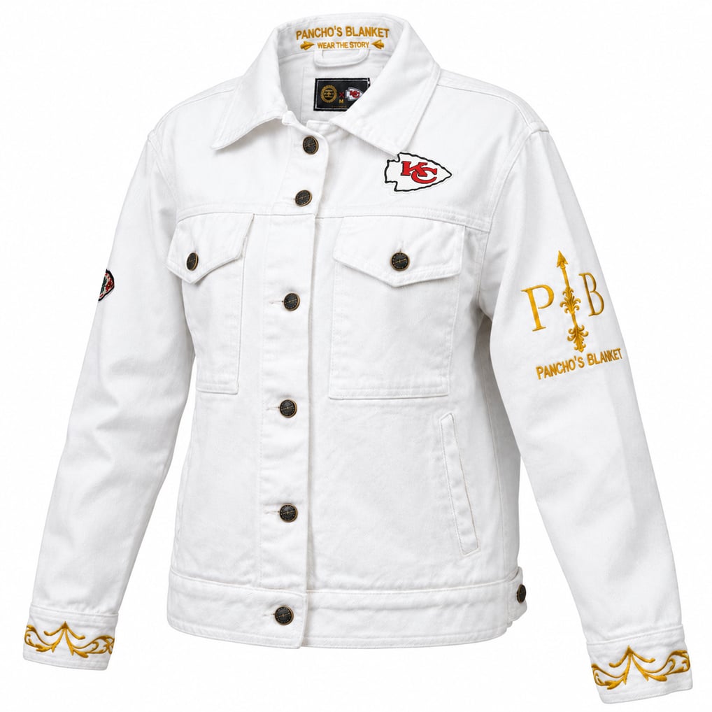 Women's Kansas City Chiefs Pancho's Blanket White Denim Full-Button Jacket