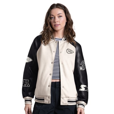 Kansas City Chiefs Starter Women's End Zone Varsity Raglan Full Snap Jacket - Cream