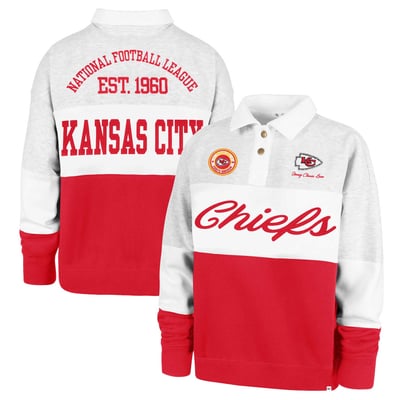 Kansas City Chiefs Stoney Clover Lane x '47 Women's Cursive Paneled Rugby Fleece Shirt - Gray/Red