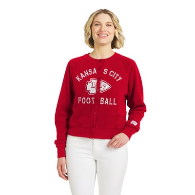  Kansas City Chiefs WEAR by Erin Andrews Women's Heathered Crew Cardigan Sweater - Red