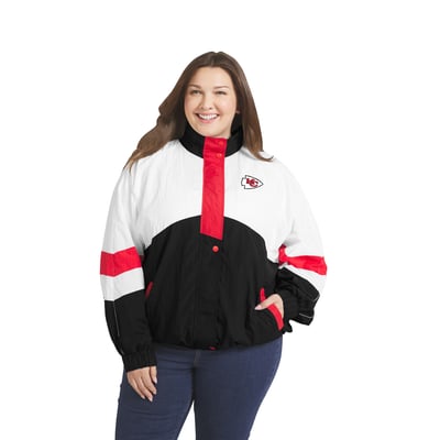  Kansas City Chiefs WEAR by Erin Andrews Women's  Plus Size Crinkle Full-Zip Hooded Windbreaker - White/Black