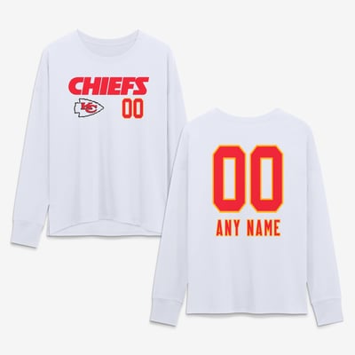 Kansas City Chiefs Women's Touchdown Wordmark Personalized Name & Number Long Sleeve T-Shirt - White