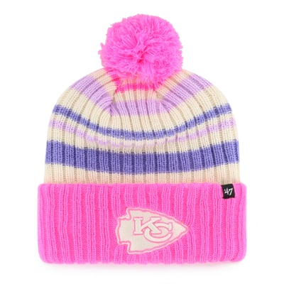  Kansas City Chiefs '47 Youth Snow Fort Cuffed Knit Hat with Pom - Pink